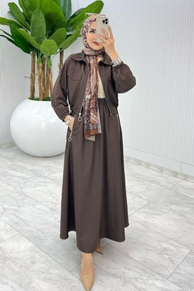 Acı Kahve Premium Nefis Etek Takım Tesettür Giyim Acı Kahve