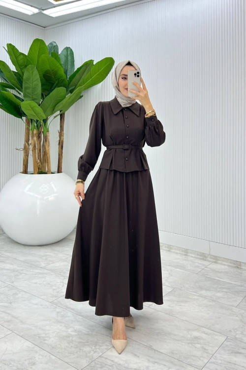 Acı Kahve Eftelya Etek Takım Tesettür Giyim  Acı Kahve