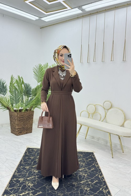 Kahve  Seda Tasarım Takım Tesettür Giyim Acı Kahve