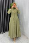 Açık Haki Premium Asel Elbise Tesettür Giyim  Haki