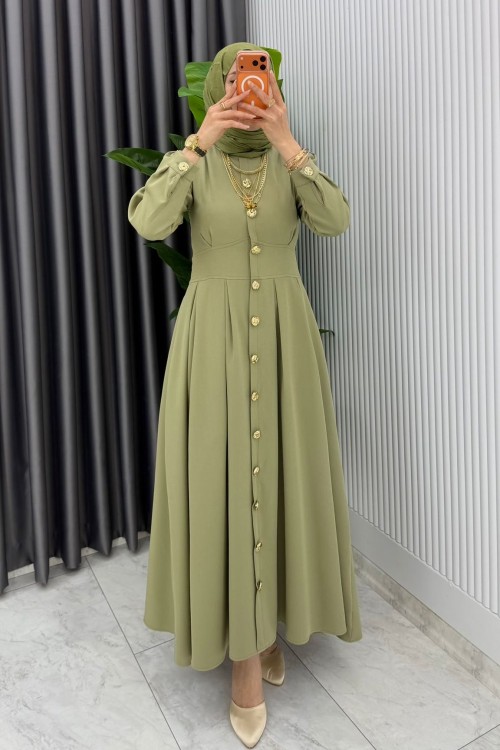 Açık Haki Premium Asel Elbise Tesettür Giyim  Haki