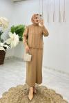 Açık Kahve Damla Triko Elbise Takım Tesettür Giyim  Açık kahve
