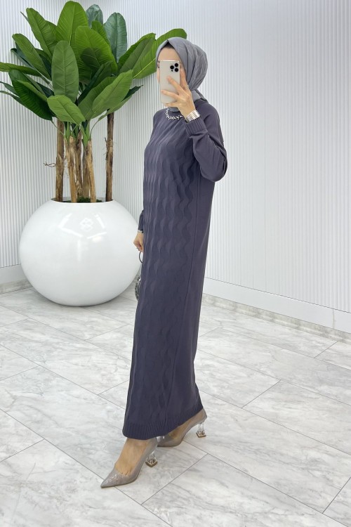 Antrasit  İzel Triko Elbise Tesettür Giyim  Antrasit