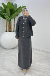 Antrasit Başak Triko Takım Tesettür Giyim  Antrasit