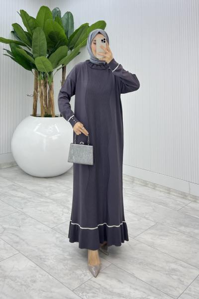 Antrasit Bensu Triko Elbise Tesettür Giyim  Antrasit