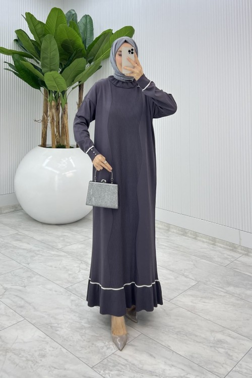 Antrasit Bensu Triko Elbise Tesettür Giyim  Antrasit