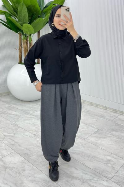 Antrasit Cepli Şalvar Tesettür Giyim Antrasit