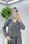 Antrasit Delal Etek Takım Tesettür Giyim Antrasit