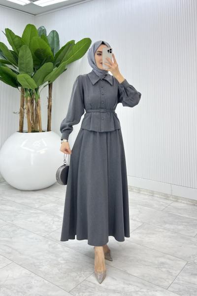 Antrasit Eftelya Etek Takım Tesettür Giyim  Antrasit