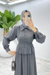 Antrasit Eftelya Etek Takım Tesettür Giyim  Antrasit