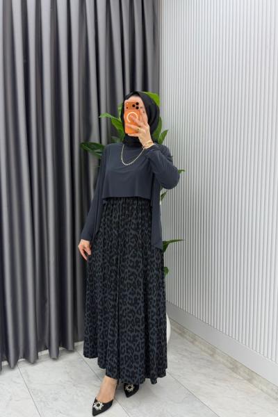 Antrasit Günay Elbise Tesettür Giyim  Antrasit