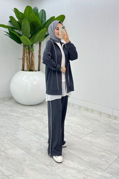 Antrasit Oysho Havva Takım Tesettür Giyim  Antrasit