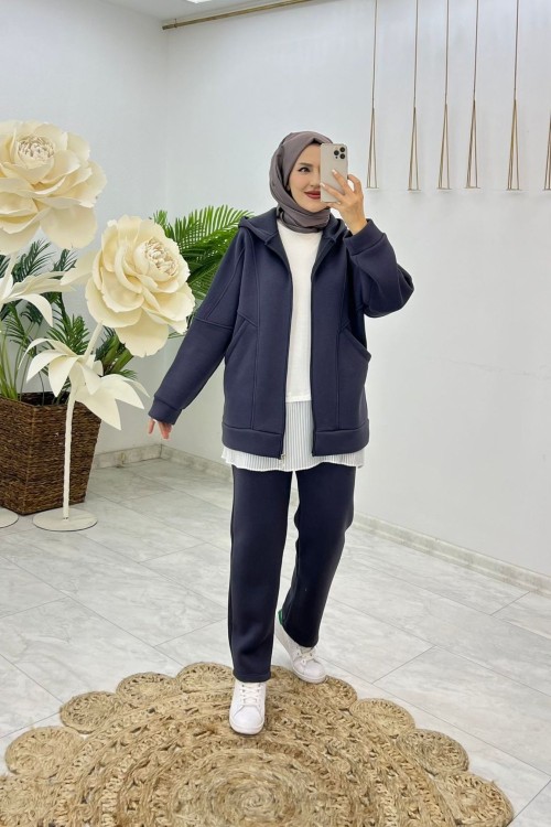 Antrasit Premium Şardonlu Berra Takım Tesettür Giyim Antrasit