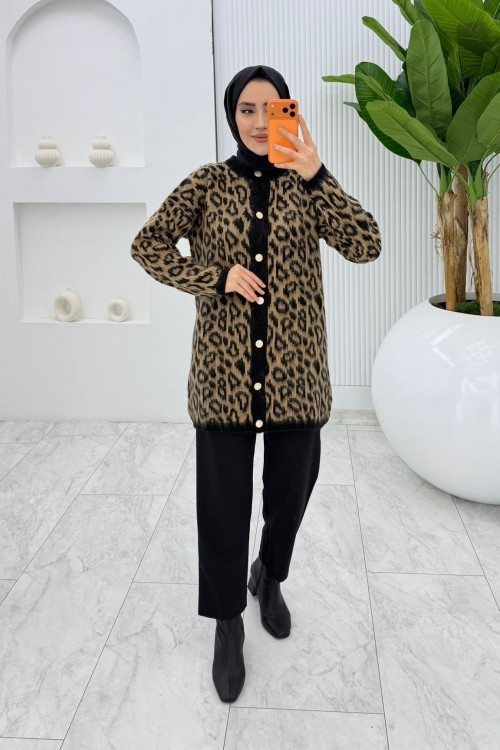 Ayşe Angora Hırka Tesettür Giyim  Siyah Kahverengi