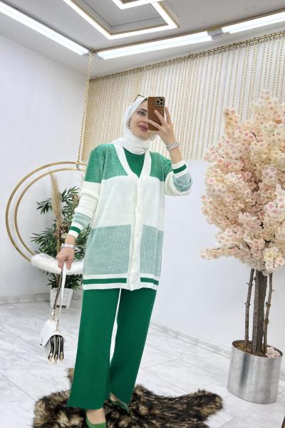 Benetton Sevgi Üçlü Triko Takım Standart Beden benetton yeşili