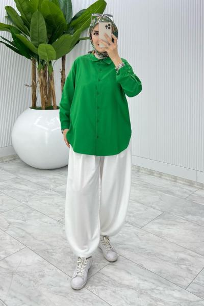 Beyaz Cepli Şalvar Tesettür Giyim Beyaz