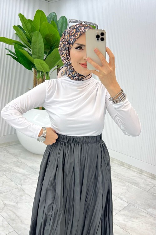 Beyaz - Gri Tek Sadece Bluz Tesettür Giyim Beyaz