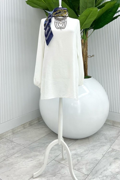 Beyaz Tunik Tesettür Giyim Beyaz