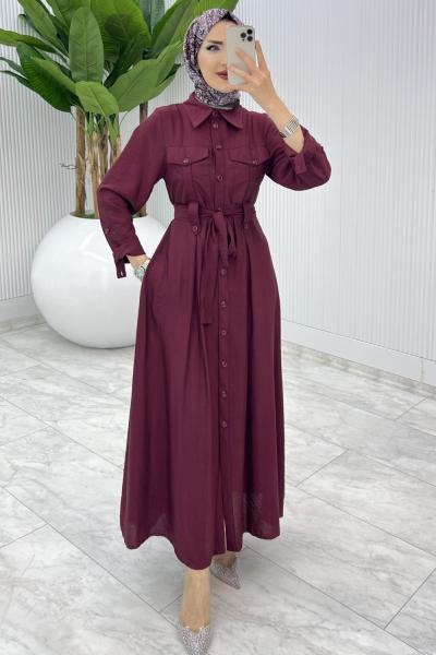 Bordo Ajda Elbise Tesettür Giyim Bordo