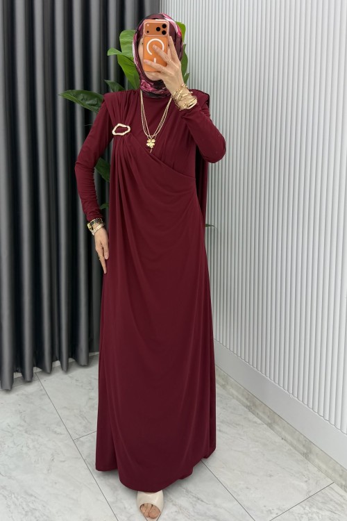 Bordo Alya Tasarım Elbise Tesettür Giyim  Bordo