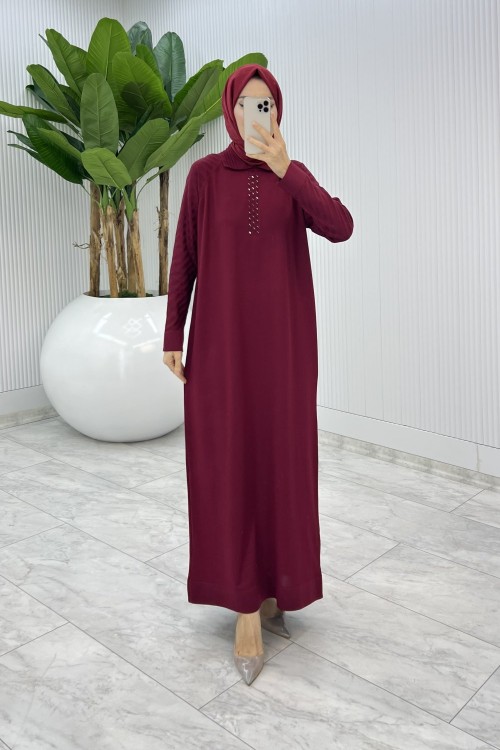 Bordo Arzu Triko Elbise Tesettür Giyim  Bordo