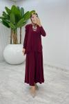 Bordo Asimetrik Takım Tesettür Giyim Bordo