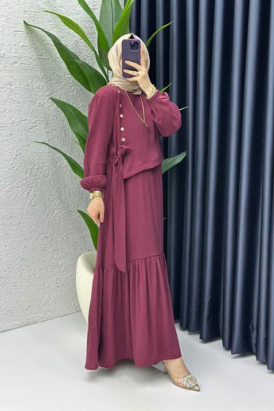 Bordo Aycan Elbise Tesettür Giyim Bordo