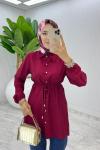Bordo Bağcıklı Gömlek Tesettür Giyim Bordo