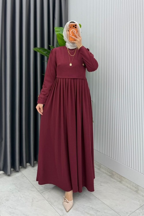 Bordo Burgu Sinem Elbise Tesettür Giyim Bordo