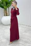 Bordo Büzgü Sendi Elbise Tesettür Giyim Bordo