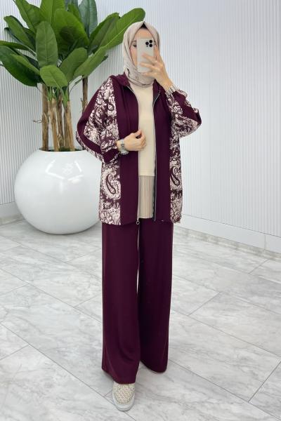 Bordo Çiğdem Oysho Takım Tesettür Giyim  Bordo
