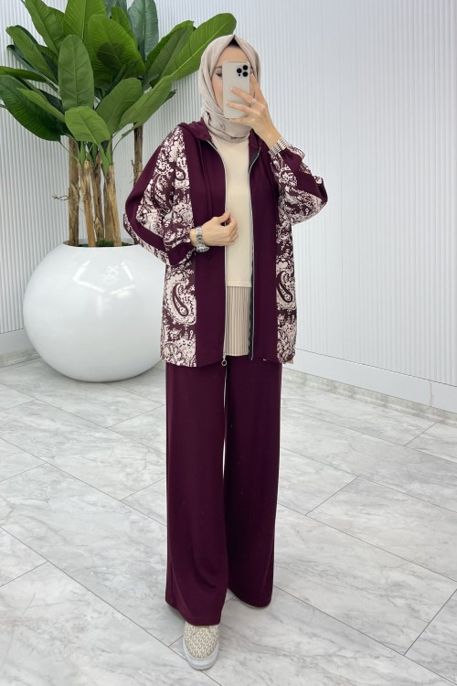 Bordo Çiğdem Oysho Takım Tesettür Giyim  Bordo