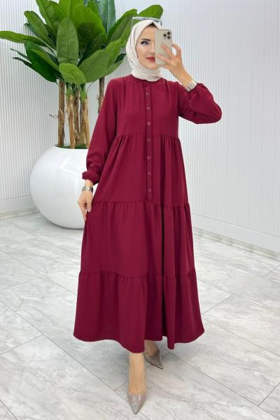 Bordo Dantelli Elbise Tesettür Giyim Bordo