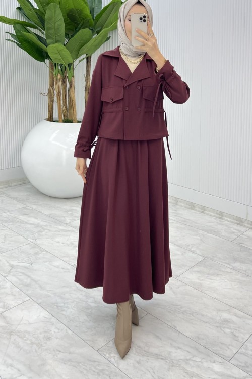 Bordo Delal Etek Takım Tesettür Giyim Bordo