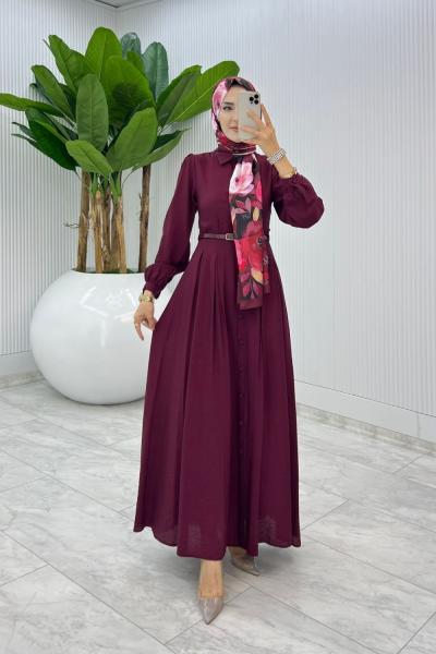 Bordo Demet Elbise Tesettür Giyim  Bordo