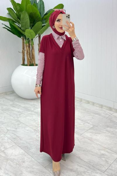 Bordo  Dicle Elbise Tesettür Giyim Bordo
