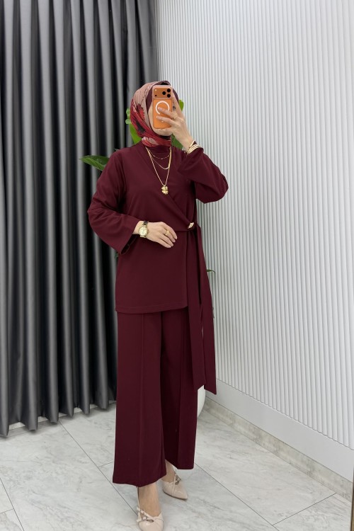 Bordo Dilay Takım Tesettür Giyim  Bordo