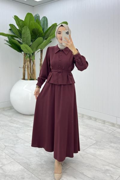 Bordo Eftelya Etek Takım Tesettür Giyim  Bordo