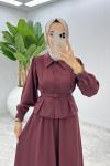Bordo Eftelya Etek Takım Tesettür Giyim  Bordo