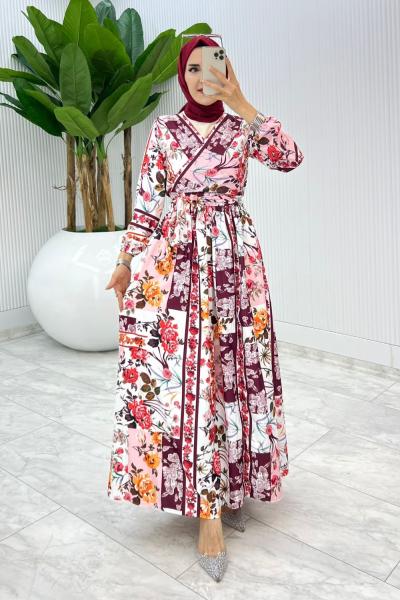 Bordo Etnik Etek Takım Tesettür Giyim Bordo