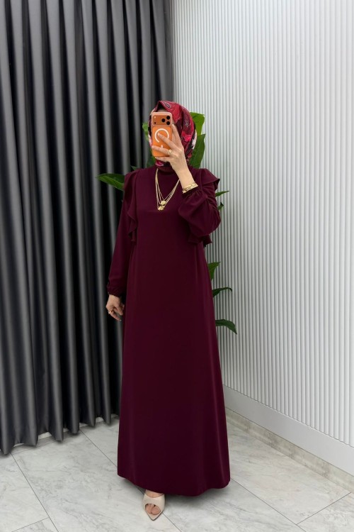 Bordo Eylül Elbise Premıum Tesettür Giyim  Bordo