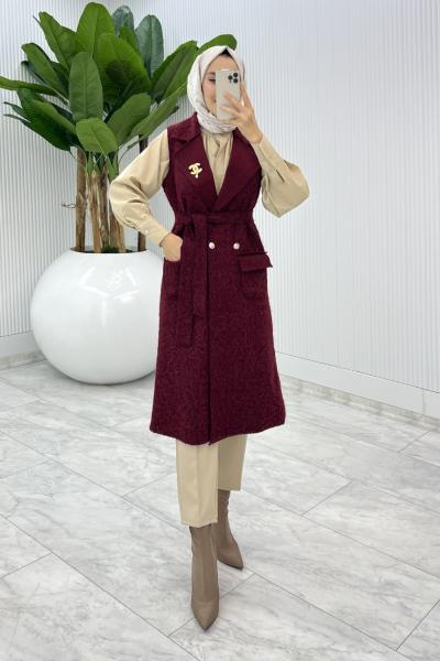 Bordo Fidan Channel Yelek Broş Hediyeli  Bordo