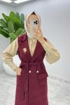 Bordo Fidan Channel Yelek Broş Hediyeli  Bordo