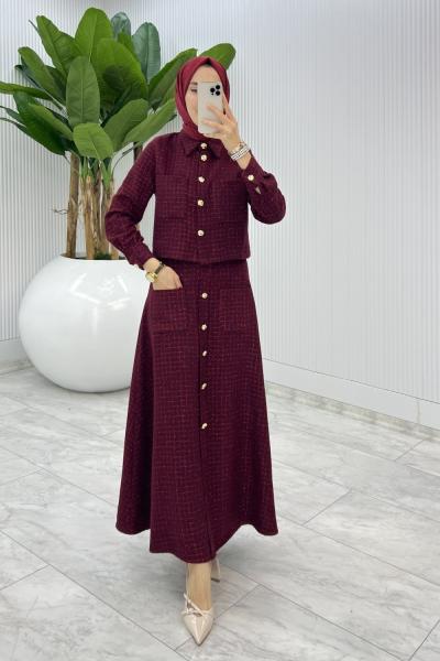 Bordo  Gönül Channel Etek Takım  Bordo