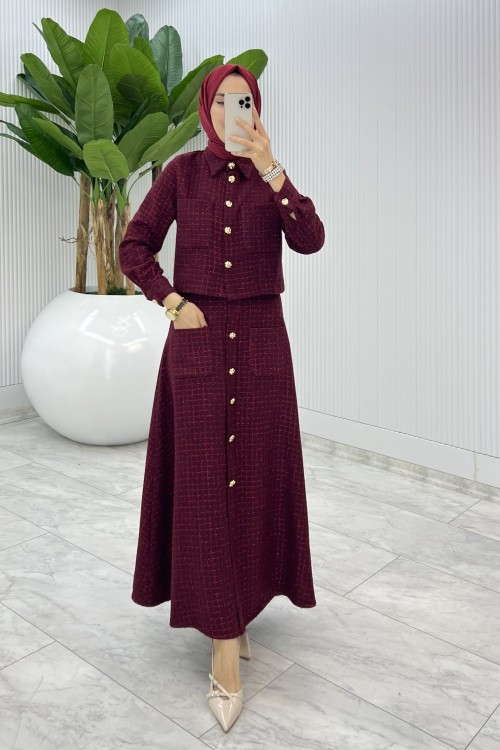 Bordo  Gönül Channel Etek Takım  Bordo