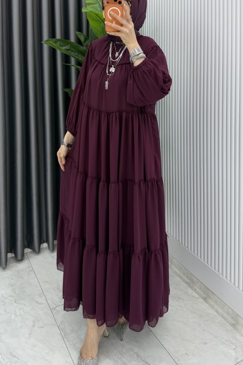 Bordo Güzide Elbise Tesettür Giyim  Bordo