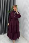 Bordo Güzide Elbise Tesettür Giyim  Bordo