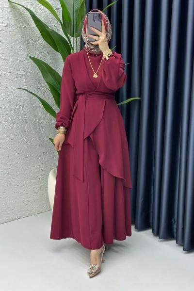 Bordo Hanzade Takım Tesettür Giyim  Bordo