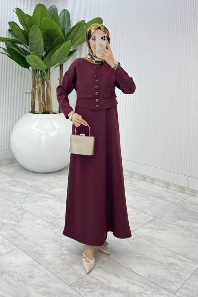 Bordo Hasibe Elbise Takım Tesettür Giyim  Bordo