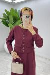 Bordo Hasibe Elbise Takım Tesettür Giyim  Bordo